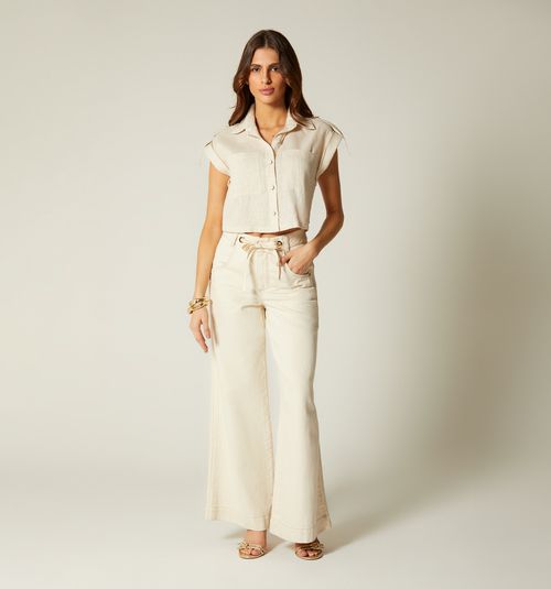 HIGH WAIST PALAZZO JEANS WITH DRAWSTRING AND EYELET