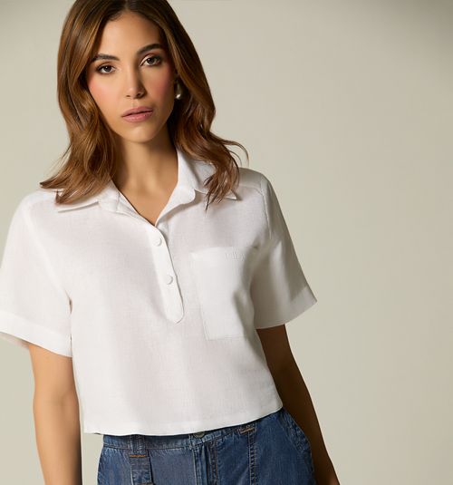 SHORT SLEEVE BLOUSE WITH POLO COLLAR
