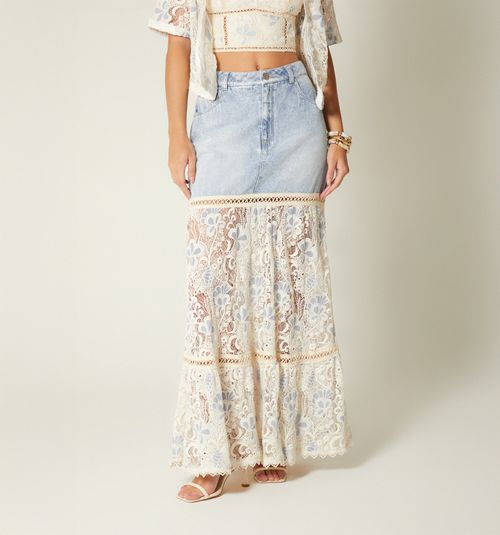 LONG DENIM SKIRT WITH CROCHET COMBINATION