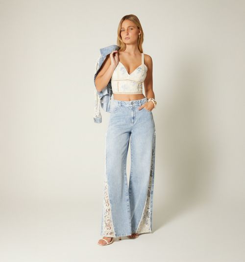 Short denim jacket with crochet