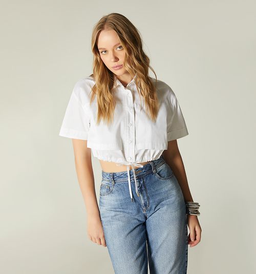 SHORT SLEEVE BLOUSE WITH DRAWSTRING WAIST