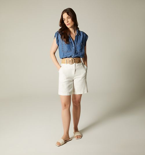 High-waisted Bermuda-style shorts with belt