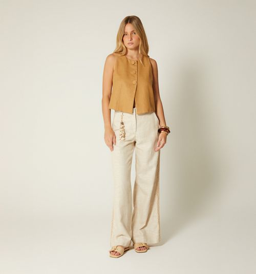 HIGH WAIST PANTS WITH TRIM
