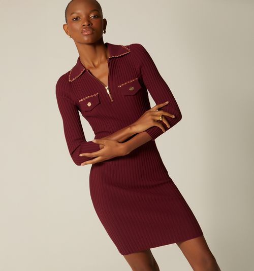 POLO NECK THREE-QUARTER SLEEVE DRESS