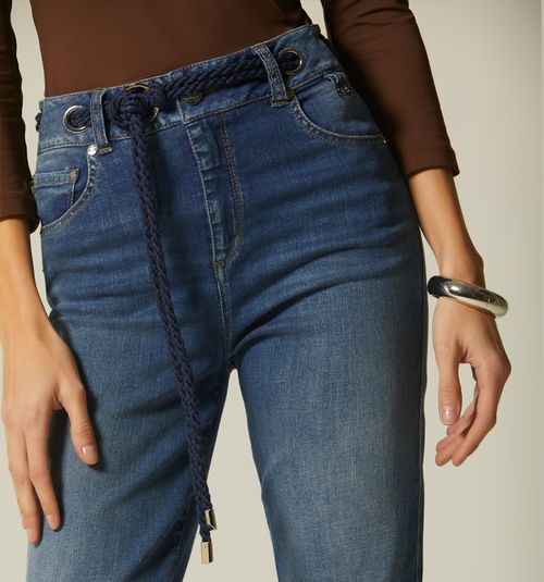 SKINNY HIGH WAIST JEANS WITH EYELETS AND CORD
