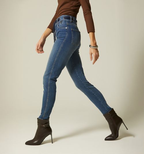SKINNY HIGH WAIST JEANS WITH EYELETS AND CORD
