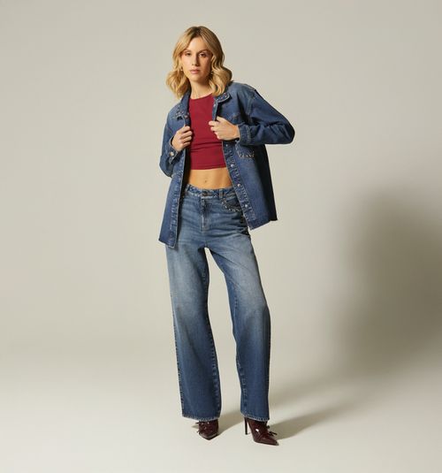 STRAIGHT LEG FIVE-POCKET JEAN WITH STUDS