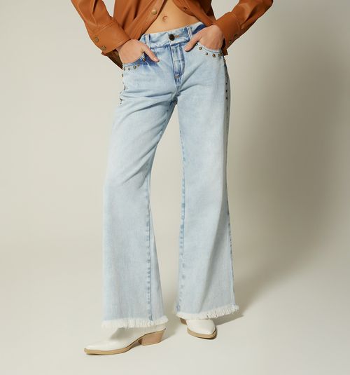 WIDE LEG MID-RISE JEAN WITH STUDS