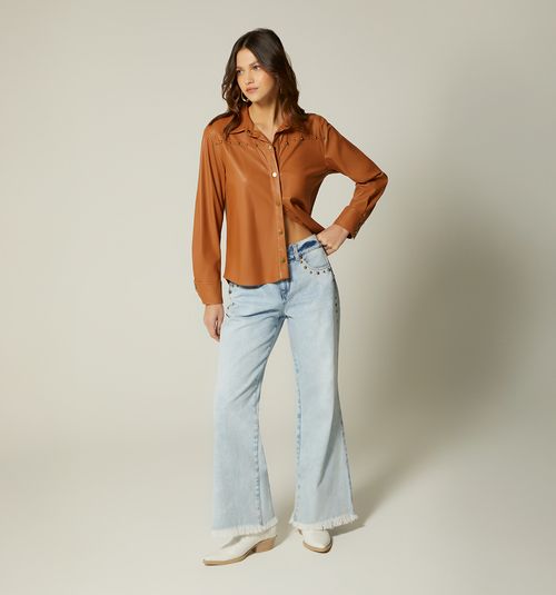 WIDE LEG MID-RISE JEAN WITH STUDS