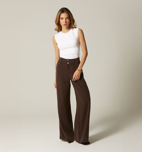 HIGH WAIST PALAZZO JEANS WITH RUCHING WAISTBAND