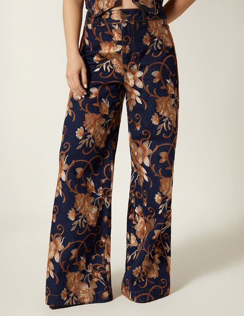 JACQUARD PALAZZO JEANS WITH CUTS