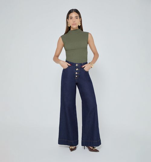 HIGH-WAISTED PALAZZO JEANS WITH BUTTONS
