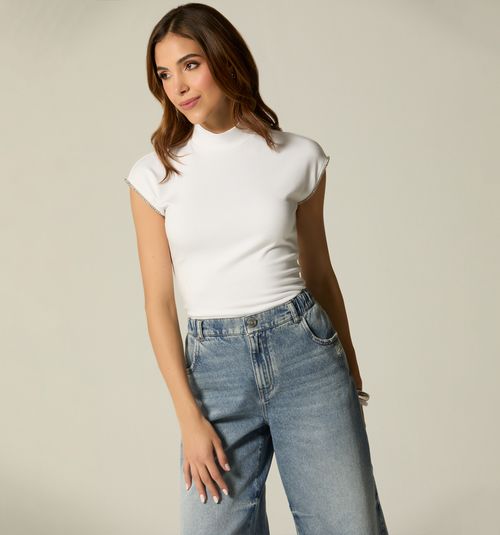 HIGH NECK ROLLED SLEEVE BLOUSE