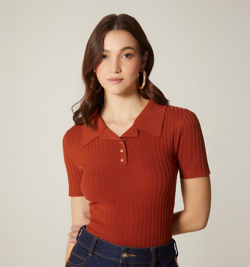 SHORT SLEEVE POLO COLLAR BLOUSE