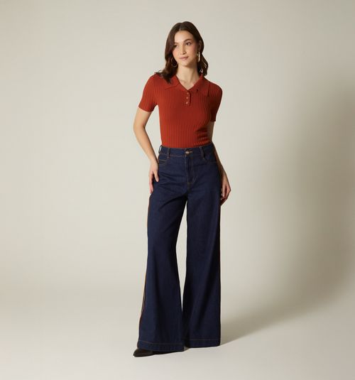 SHORT SLEEVE POLO COLLAR BLOUSE