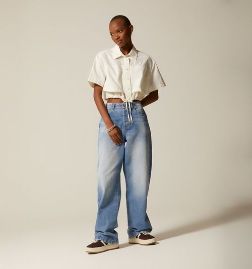 SHORT SLEEVE BLOUSE WITH DRAWSTRING WAIST