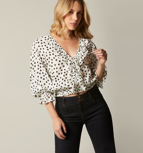 THREE-QUARTER SLEEVE BLOUSE WITH RUFFLES
