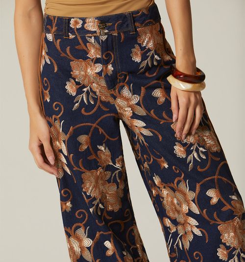 JACQUARD PALAZZO JEANS WITH CUTS